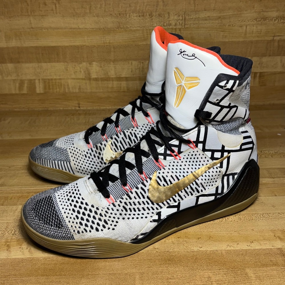Nike Kobe 9 Elite Fundamentals White Black Gold 630847-100 Mens 12